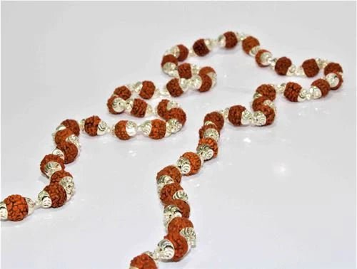 5 Mukhi Rudraksha Silver Chain Mala (54+1 Beads) - Rudraksham0m5 Mukhi Rudraksha Silver Chain Mala (54+1 Beads)Rudraksham