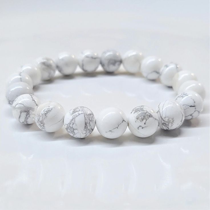 Natural Howlite Crystal Calming & Sleep Bracelet - Rudraksham0mNatural Howlite Crystal Calming & Sleep BraceletRudraksham0m