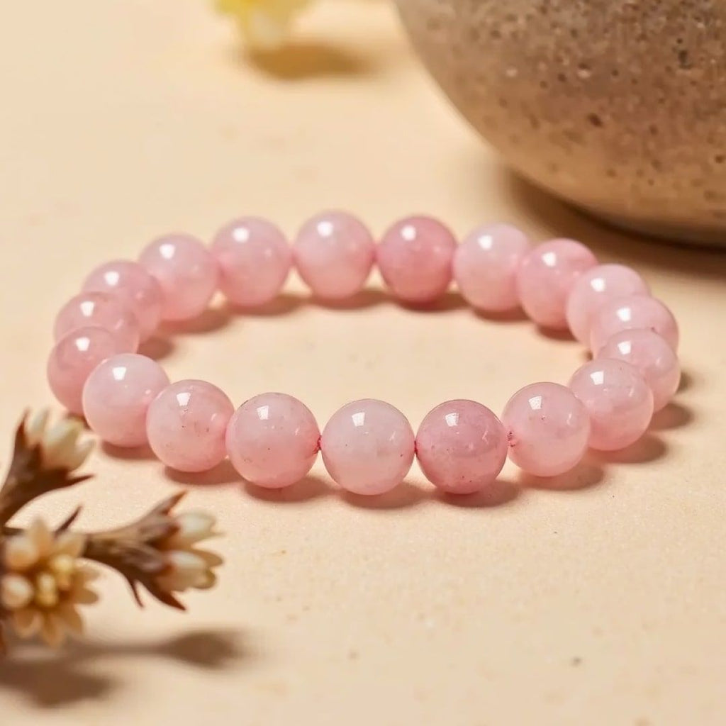 Natural Rose Quartz Crystal Love & Healing Bracelet - Rudraksham0mNatural Rose Quartz Crystal Love & Healing BraceletRudraksham0m