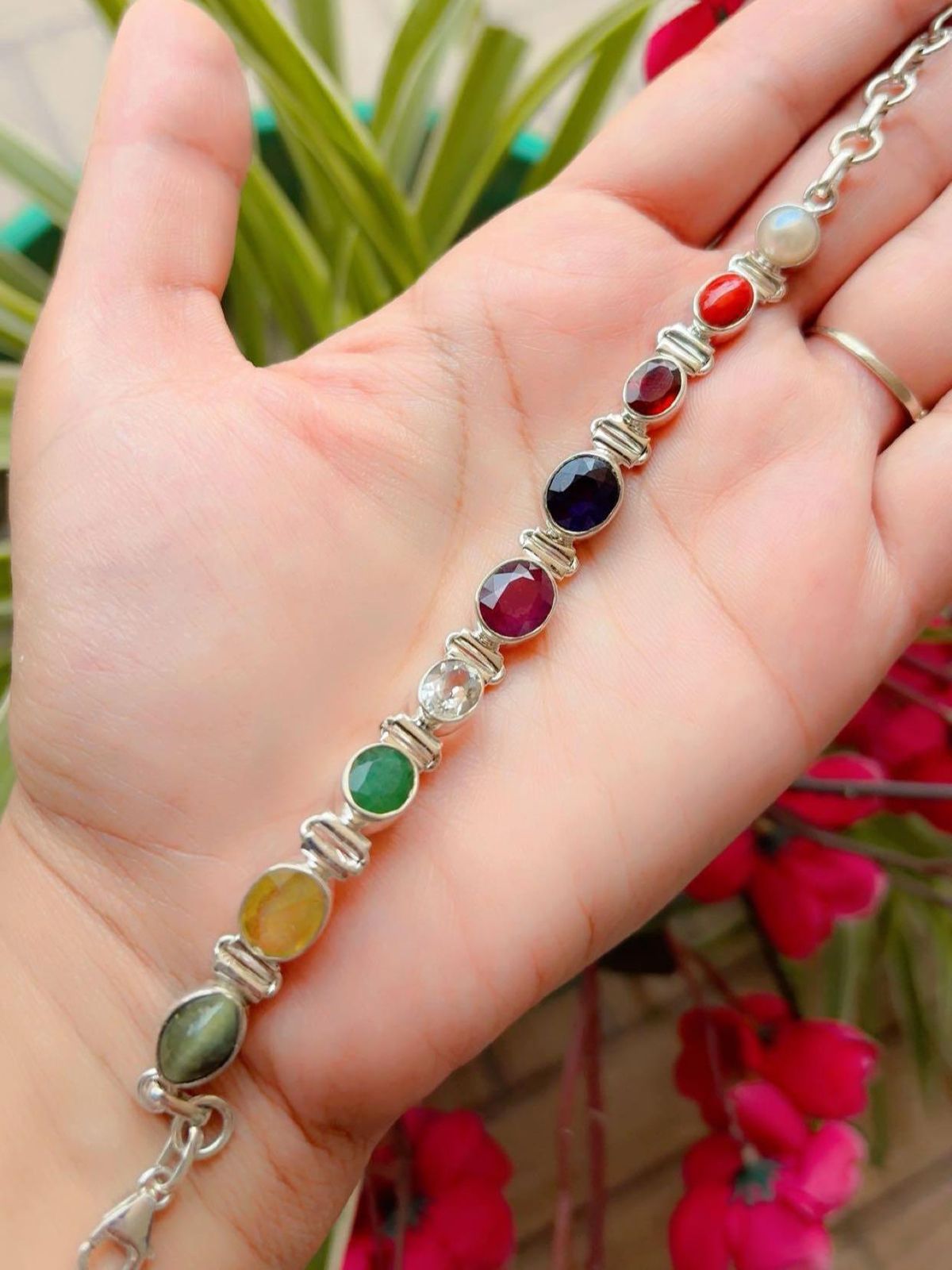 Navratan Nine Gemstone Astrological Bracelet - Rudraksham0mNavratan Nine Gemstone Astrological BraceletRudraksham0m
