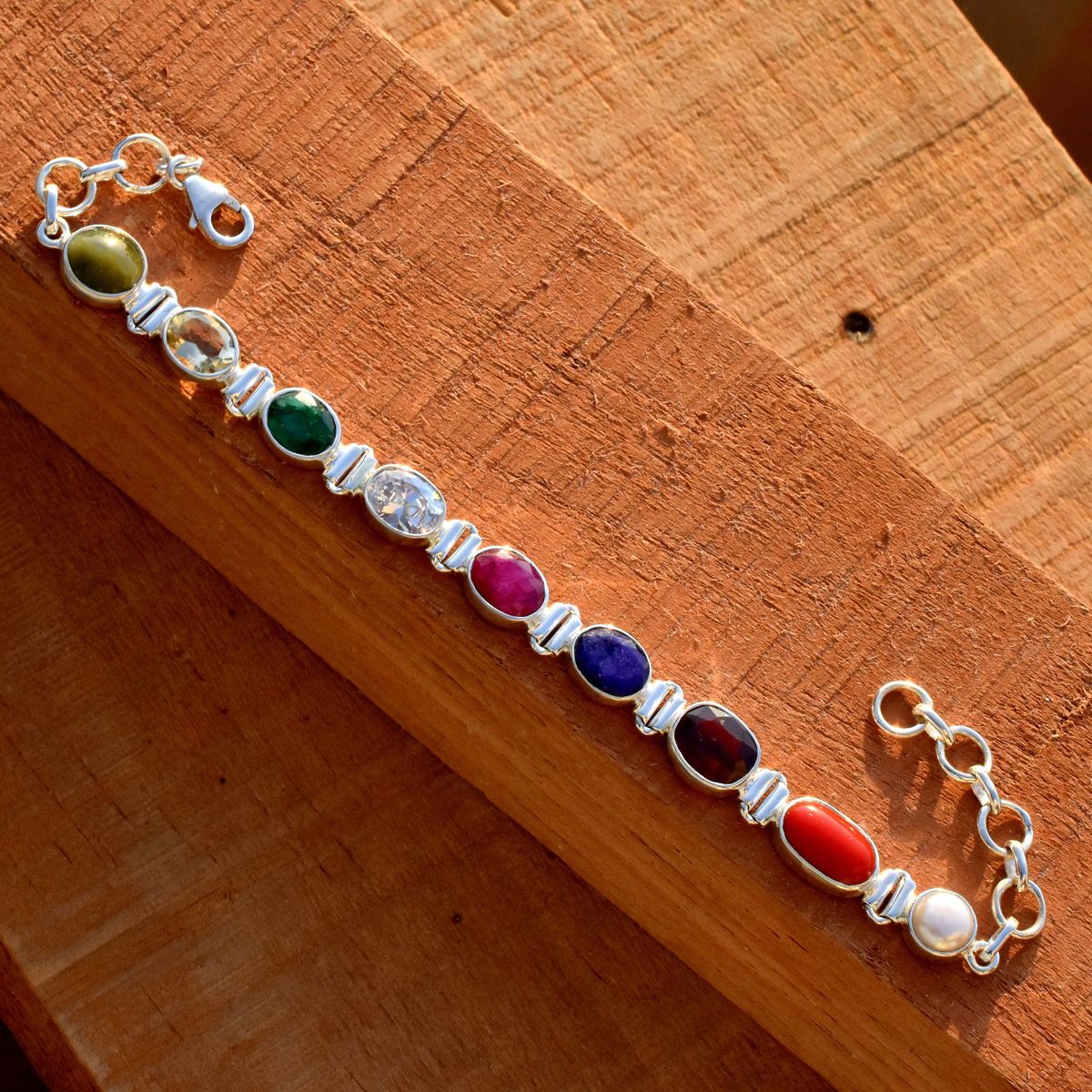 Navratan Nine Gemstone Astrological Bracelet - Rudraksham0mNavratan Nine Gemstone Astrological BraceletRudraksham0m